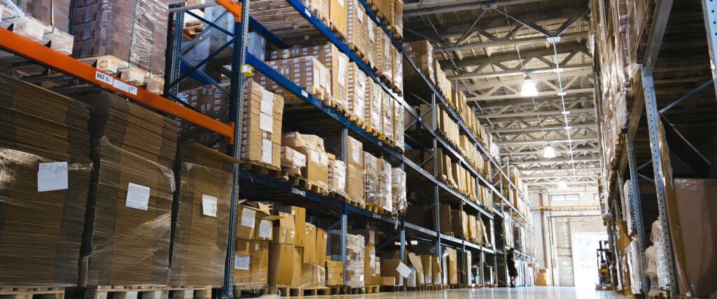 Warehouse shelves tracked using a 3pl warehouse management system.