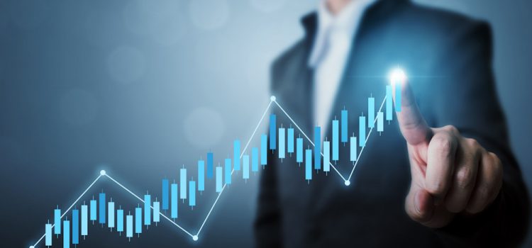 Business development to success and growing growth concept, Businessman pointing line dot graph corporate future growth plan