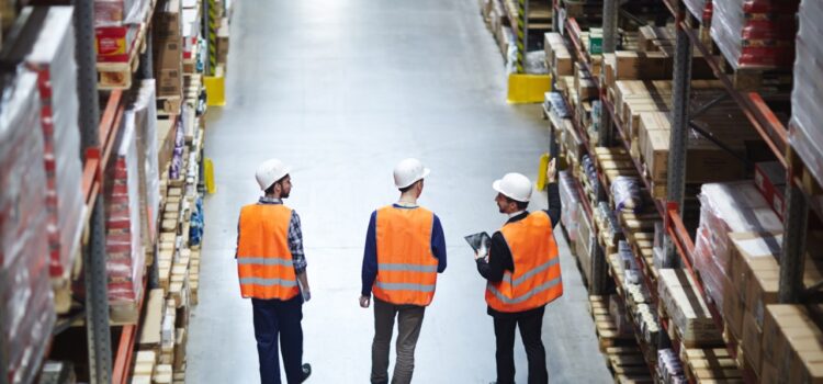 warehouse managers examine warehouse