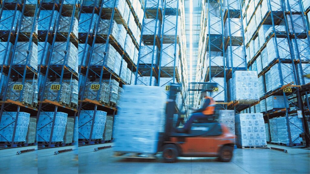 Forklift carrying freight